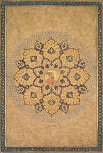 Shamsa sunburst med portrett av Aurangzeb 1618-1707, fra Emperors Album.