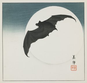 Flaggermus og måne, tidlig på 1900-tallet av Biho Takashi or Takahashi (b. 1873. fl 1890 1930)