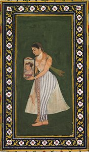 Nur Jahan, med et portrett av keiser Jahangir, ca. 1627. av Bishandas