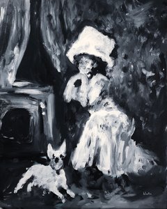 Lady And Dog Posing, ca. 2019 (akryl på lerret) av Blake Munch