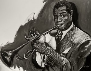 Louis Armstrong, ca. 2021 (akryl på lerret) av Blake Munch