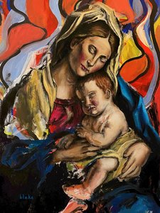 Madonna And Child, ca. 2020 (akryl på lerret) av Blake Munch