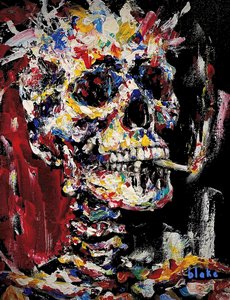 Skull With Spliff, ca. 2021-22 (akryl på lerret) av Blake Munch