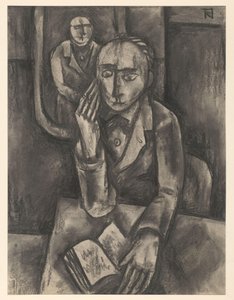 Mann som sitter ved bordet med en åpen bok av Bob Hanf (signed by artist)