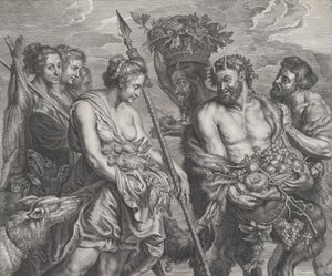 Diana kom tilbake fra jakten, akkompagnert av hunder og nymfene hennes til venstre, to satt..., ca. 1640-59.