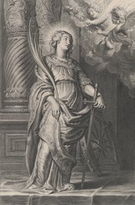Saint Catherine holder palmeblader og et sverd, to putti over hodet holder en laurbær..., ca. 1625-59.
