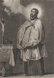 Saint Francis Xavier med et guddommelig lys som strømmer ut mot ham fra øvre venstre side,..., ca. 1623-33.