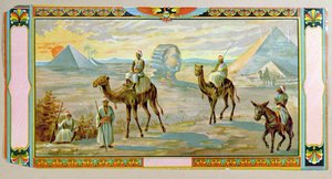 Sfinxen og pyramidene, etikett fra en fez-boks, ca. 1910 av Bohemian School