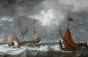 Havstorm med seilskip av Bonaventura I Peeters