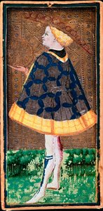 Valet de denier-kort. Kart over Tarot-spillet laget av Bonifacio Bembo (1420-1482) for Filippo Maria Visconti, ca 1440. Bergamo. Carrara Academy Gallery av Bonifacio Bembo