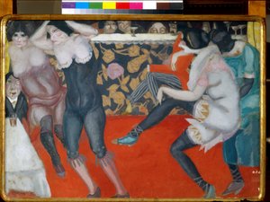 At the cabaret - Maleri av Boris Dmitryevich Grigoriev (1886-1939) olje på lerret (61x80 cm) av Boris Dmitrievich Grigoriev