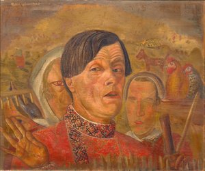 Selvportrett med hanen og høna, ca. 1924 av Boris Dmitrievich Grigoriev