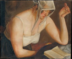 Kvinne som leser, ca. 1922 av Boris Dmitrievich Grigoriev