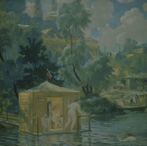 Badende, 1921 av Boris Mikhailovich Kustodiev