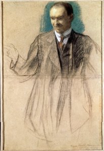 Portrett av kunstneren Kouzma Petrov-Vodkine (Petrov Vodkine) (1878-1939). (Portrett av kunstneren Kusma Petrov Vodkin). Oeuvre de Boris Michaylovich Kustodiev (Koustodiev) (1878-1927), pastell sur kartong av Boris Mikhailovich Kustodiev