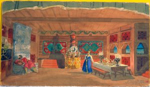 Scenedesign for operaen The Tsars Bride av Nikolai Rimsky-Korsakov, 1920 av Boris Mikhailovich Kustodiev