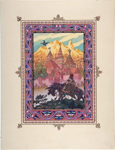 Illustrasjon til eventyret Marya Morevna (Maria des mers) av Zvorykin, Boris Vasilievich (1872-etter 1935), ca. 1925 - Fargelitografi, 27,3x20,5 - Privat samling av Boris Vasilievich Zvorykin