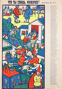 Hvorfor sover du? - Hvorfor sover du, mann? av Zvorykin, Boris Vasilievich (1872-etter 1935), - Chromolithography, 70,5x54 - Privat samling av Boris Vasilievich Zvorykin