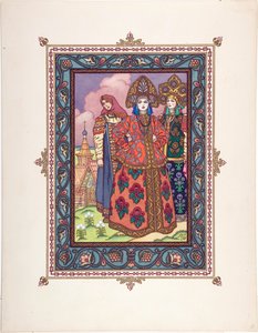 Vassilissa la Belle (Vassilissa la tres Belle) - Illustrasjon for eventyret Vasilisa den vakre par Zvorykin, Boris Vasilievich (1872-etter 1935), ca. 1925 - Fargelitografi, 27,3x20,5 - Privat samling