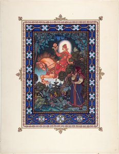 Vassilissa la Belle (ou Vassilissa la tres belle) - Illustrasjon for eventyret Vasilisa den vakre par Zvorykin, Boris Vasilievich (1872-etter 1935), ca. 1925 - Fargelitografi, 27,3x20,5 - Privat samling