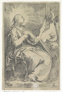 Anger Maria Magdalena i hulen foran et krusifiks av Boëtius Adamsz. Bolswert