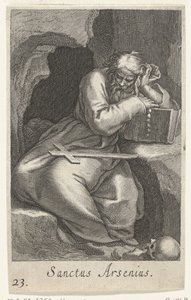 Den hellige Arsenius den store som eremitt Sanctus Arsenius (tittel på objekt) Eremitter (serietittel) Sacra eremvs ascetarvm (serietittel) av Boëtius Adamsz. Bolswert