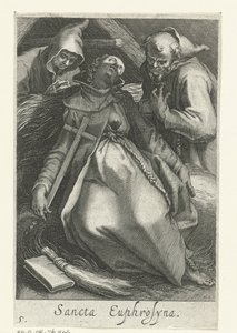 Saint Euphrosina av Alexandria som eremittinne Sancta Euphrosyna (tittel på objekt) Eremittinner (serietittel) Sacra Eremus Ascetriarum (serietittel) av Boëtius Adamsz. Bolswert