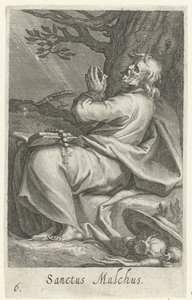 Saint Malchus av Chalcis som eremitt Sanctus Malchus (tittel på objekt) Eremitter (serietittel) Sacra eremvs ascetarvm (serietittel) av Boëtius Adamsz. Bolswert