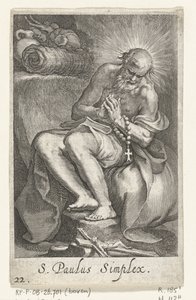 Saint Paul av Egypt som en eremitt S. Paulus Simplex (tittel på objekt) Eremitter (serietittel) Sacra eremvs ascetarvm (serietittel) av Boëtius Adamsz. Bolswert