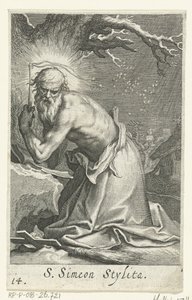 Saint Simeon stilitter den eldste som en eremitt S. Simeon Stylita (tittel på objekt) Eremitter (serietittel) Sacra eremvs ascetarvm (serietittel) av Boëtius Adamsz. Bolswert
