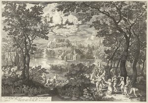 Landskap med Martyrium of Saint Stephen av Boëtius Adamsz. Bolswert