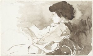 Kvinne leser, i profil