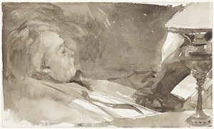 Portrett av Alphons Marie Antoine Joseph Grandmont, leser ved en lampe