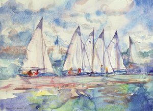 Blue Sailboats, 1989 (wc på papir) av Brenda Brin Booker