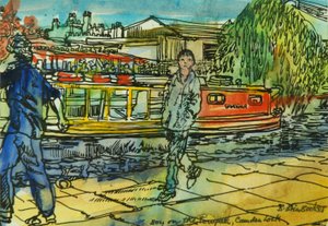 Boys on the Towpath, Camden Lock (akvarell på papir) av Brenda Brin Booker