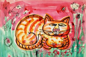 Cat (akrylplakatfarge og farget blekk)