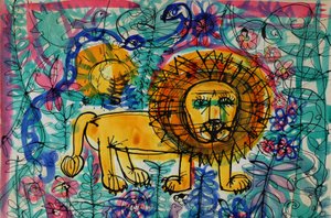 Lion (akrylplakatfarge kontra farget blekk) av Brenda Brin Booker