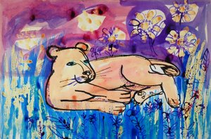 Lioness (akrylplakatfarge og farget blekk) av Brenda Brin Booker