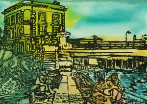 The Constitution Pub, Regents Canal (akvarell på papir) av Brenda Brin Booker