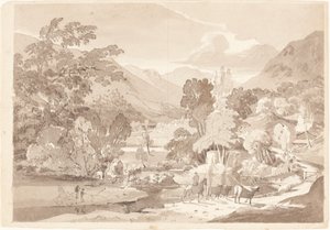 Et fjellaktig landskap av British 19th Century