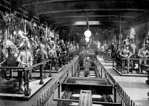 Henry VIII Horse Armoury, halshuggingsøksen og blokken, Tower of London, 1890