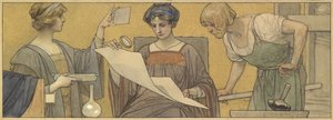 An Allegory of Printing and Photography (akvarell med kroppsfarge og penn og blekk på papir) av British School
