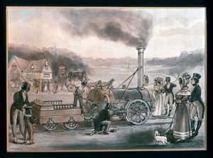 Et kunstnerisk inntrykk av Robert Stephensons «Northumbrian» (fargegravering) av British School