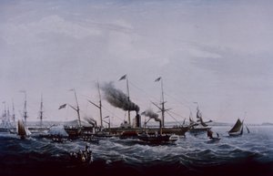 Great Western dampskip, designet av Brunel, fullført i Bristol 1837 (farge litho) av British School