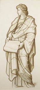 Muse of Literature - Tegneserie for glassmalerier, ca. 1890 (akvarell på papir) av British School