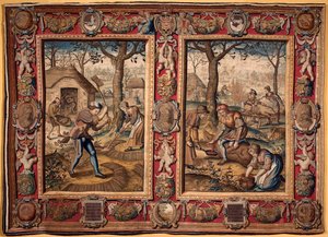 November og desember: "" landbruksarbeid og slakting av griser"" Tapet av produsentene av Mortlake. Genes fra 1600-tallet, Musei di Strada Nuova av British School
