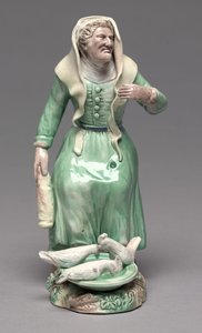 Old Woman Feeding Chickens, Staffordshire Factory, ca. 1770 (keramikk) av British School