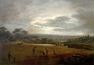 Pløying og dibbling av bønner (olje på lerret) av British School