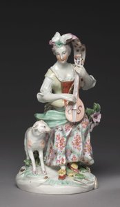Sittende musiker, Derby Porcelain Factory, ca. 1765 (myk-pasta porselen) av British School