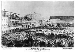 Et massemøte utenfor Fort Vigilant, Sacramento, California, 1856 1937.